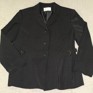 Le Suit Women's Sz 16P Black Crepe Blazer with Metal Cinch Accents